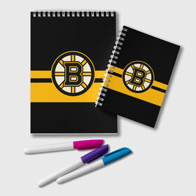 Блокнот с принтом BOSTON BRUINS NHL в Петрозаводске, 100% бумага | 48 листов, плотность листов — 60 г/м2, плотность картонной обложки — 250 г/м2. Листы скреплены удобной пружинной спиралью. Цвет линий — светло-серый
 | black | boston | bruins | hockey | ice | logo | nhl | sport | usa | бостон | брюинз | логотип | нхл | спорт | хоккей