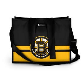 Сумка-шоппер 3D с принтом BOSTON BRUINS NHL в Петрозаводске, 100% полиэстер | застегивается на металлическую кнопку; внутренний карман застегивается на молнию. Стенки укреплены специальным мягким материалом, чтобы защитить содержимое от несильных ударов
 | Тематика изображения на принте: black | boston | bruins | hockey | ice | logo | nhl | sport | usa | бостон | брюинз | логотип | нхл | спорт | хоккей