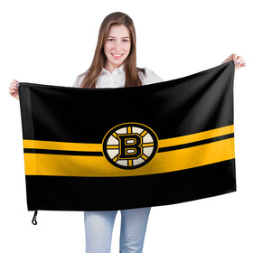Флаг 3D с принтом BOSTON BRUINS NHL в Петрозаводске, 100% полиэстер | плотность ткани — 95 г/м2, размер — 67 х 109 см. Принт наносится с одной стороны | black | boston | bruins | hockey | ice | logo | nhl | sport | usa | бостон | брюинз | логотип | нхл | спорт | хоккей