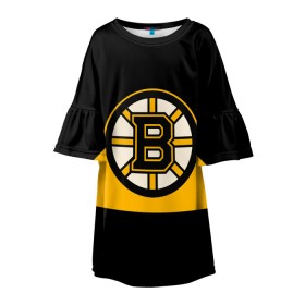 Детское платье 3D с принтом BOSTON BRUINS NHL в Петрозаводске, 100% полиэстер | прямой силуэт, чуть расширенный к низу. Круглая горловина, на рукавах — воланы | black | boston | bruins | hockey | ice | logo | nhl | sport | usa | бостон | брюинз | логотип | нхл | спорт | хоккей