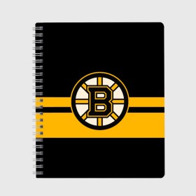 Тетрадь с принтом BOSTON BRUINS NHL в Петрозаводске, 100% бумага | 48 листов, плотность листов — 60 г/м2, плотность картонной обложки — 250 г/м2. Листы скреплены сбоку удобной пружинной спиралью. Уголки страниц и обложки скругленные. Цвет линий — светло-серый
 | Тематика изображения на принте: black | boston | bruins | hockey | ice | logo | nhl | sport | usa | бостон | брюинз | логотип | нхл | спорт | хоккей