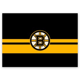 Поздравительная открытка с принтом BOSTON BRUINS NHL в Петрозаводске, 100% бумага | плотность бумаги 280 г/м2, матовая, на обратной стороне линовка и место для марки
 | black | boston | bruins | hockey | ice | logo | nhl | sport | usa | бостон | брюинз | логотип | нхл | спорт | хоккей