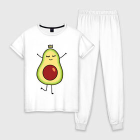 Женская пижама хлопок с принтом Милое авокадо в Петрозаводске, 100% хлопок | брюки и футболка прямого кроя, без карманов, на брюках мягкая резинка на поясе и по низу штанин | авокадо | милое