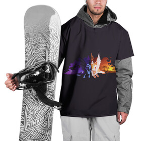 Накидка на куртку 3D с принтом День и ночь в Петрозаводске, 100% полиэстер |  | Тематика изображения на принте: nightmare moon | арт | день | звёзды | ночь | огонь | пламя | рисунок