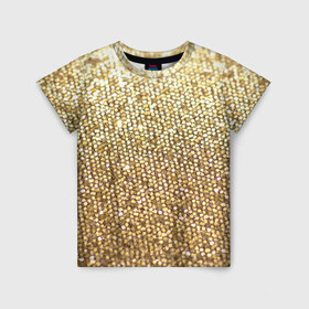 Детская футболка 3D с принтом Блёстки в Петрозаводске, 100% гипоаллергенный полиэфир | прямой крой, круглый вырез горловины, длина до линии бедер, чуть спущенное плечо, ткань немного тянется | Тематика изображения на принте: блеск | блёстки | блестяшки | золото