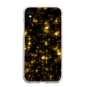 Чехол для iPhone XS Max матовый с принтом Золотые звёзды в Петрозаводске, Силикон | Область печати: задняя сторона чехла, без боковых панелей | Тематика изображения на принте: блеск | звёзды | золото | ночь | сияние | темнота | черный