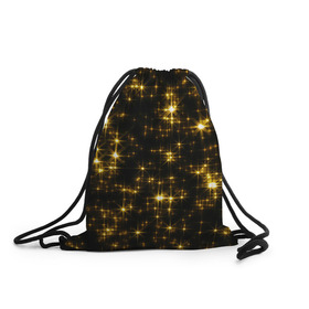 Рюкзак-мешок 3D с принтом Золотые звёзды в Петрозаводске, 100% полиэстер | плотность ткани — 200 г/м2, размер — 35 х 45 см; лямки — толстые шнурки, застежка на шнуровке, без карманов и подкладки | блеск | звёзды | золото | ночь | сияние | темнота | черный