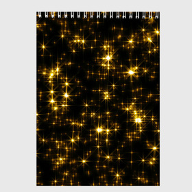 Скетчбук с принтом Золотые звёзды в Петрозаводске, 100% бумага
 | 48 листов, плотность листов — 100 г/м2, плотность картонной обложки — 250 г/м2. Листы скреплены сверху удобной пружинной спиралью | блеск | звёзды | золото | ночь | сияние | темнота | черный