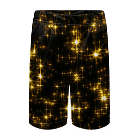 Детские спортивные шорты 3D с принтом Золотые звёзды в Петрозаводске,  100% полиэстер
 | пояс оформлен широкой мягкой резинкой, ткань тянется
 | Тематика изображения на принте: блеск | звёзды | золото | ночь | сияние | темнота | черный
