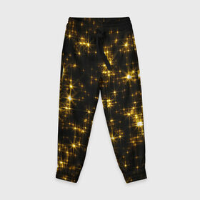 Детские брюки 3D с принтом Золотые звёзды в Петрозаводске, 100% полиэстер | манжеты по низу, эластичный пояс регулируется шнурком, по бокам два кармана без застежек, внутренняя часть кармана из мелкой сетки | блеск | звёзды | золото | ночь | сияние | темнота | черный