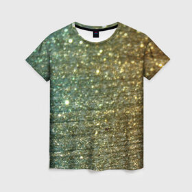 Женская футболка 3D с принтом Бирюзовый блеск в Петрозаводске, 100% полиэфир ( синтетическое хлопкоподобное полотно) | прямой крой, круглый вырез горловины, длина до линии бедер | бирюзовый | блеск | блестящая пыль | зелёный | стразы