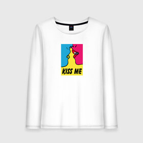 Женский лонгслив хлопок с принтом Kiss Me в Петрозаводске, 100% хлопок |  | casual | color | colors | kiss | kiss me | kissing | love | pop art | popart | в стиле | комикс | комиксов | люблю | любовь | меня | модная | модный | поп арт | поп арта | поцелуй | разноцветный | цвета | цветной | целовать | 