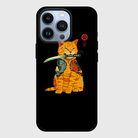Чехол для iPhone 13 Pro с принтом Котик в Петрозаводске,  |  | Тематика изображения на принте: животное | зверь | катана | кот | котейка | котик | котэ | лайки | лапка | мем | мемы | милый кот | мяу | неон | нож | отпечаток | след
