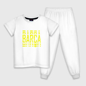 Детская пижама хлопок с принтом FC Barcelona | BARCA (2021) в Петрозаводске, 100% хлопок |  брюки и футболка прямого кроя, без карманов, на брюках мягкая резинка на поясе и по низу штанин
 | Тематика изображения на принте: 0x000000123 | barca | barcelona | fcb | messi | барса | барселона | фкб