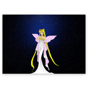 Поздравительная открытка с принтом Принцесса Серенити в Петрозаводске, 100% бумага | плотность бумаги 280 г/м2, матовая, на обратной стороне линовка и место для марки
 | Тематика изображения на принте: bunny | luna | princess | sailormoon | serenity | stars | tsukino | usagi | wings | ангел | девушка | детские | звездная | звезды | королева | корона | космические | крылья | луна | любовь | малышка | радуга | сейлормун | токио | усаги