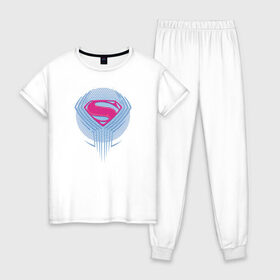 Женская пижама хлопок с принтом Superman в Петрозаводске, 100% хлопок | брюки и футболка прямого кроя, без карманов, на брюках мягкая резинка на поясе и по низу штанин | justice league movie (2017) | superman | vdpartat | знак | лига справедливости | логотип | супермен