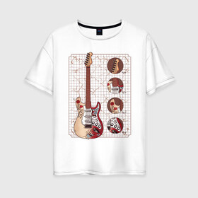 Женская футболка хлопок Oversize с принтом Fender Stratocaster Monterey в Петрозаводске, 100% хлопок | свободный крой, круглый ворот, спущенный рукав, длина до линии бедер
 | guitar | hendrix | jimmy | metal | metall | monterey | rock | usa | америка | гитара | гитарист | джимми | красивая | легенда | метал | монтерей | музыка | музыкант | обладатель | рок н ролл | стратокастер | схема | сша | фендер