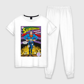 Женская пижама хлопок с принтом Clark Kent в Петрозаводске, 100% хлопок | брюки и футболка прямого кроя, без карманов, на брюках мягкая резинка на поясе и по низу штанин | man | steel | superman | vdzajul | супермен | супермэн