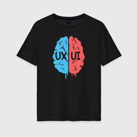 Женская футболка хлопок Oversize с принтом UX UI Brain в Петрозаводске, 100% хлопок | свободный крой, круглый ворот, спущенный рукав, длина до линии бедер
 | cmyk | design | designer | illustrator | photoshop | rgb | дезигнер | дизайн | дизанер | ргб