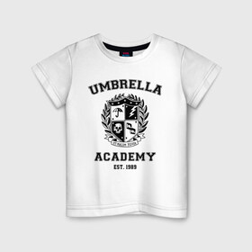 Детская футболка хлопок с принтом The Umbrella Academy в Петрозаводске, 100% хлопок | круглый вырез горловины, полуприлегающий силуэт, длина до линии бедер | the umbrella academy | umbrella | академия амбрелла | амбрелла | герб | зонтик