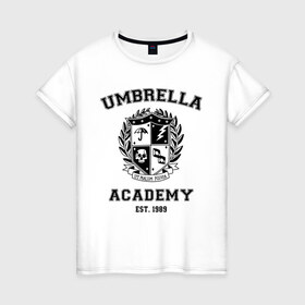 Женская футболка хлопок с принтом The Umbrella Academy в Петрозаводске, 100% хлопок | прямой крой, круглый вырез горловины, длина до линии бедер, слегка спущенное плечо | the umbrella academy | umbrella | академия амбрелла | амбрелла | герб | зонтик