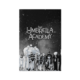 Обложка для паспорта матовая кожа с принтом The Umbrella Academy в Петрозаводске, натуральная матовая кожа | размер 19,3 х 13,7 см; прозрачные пластиковые крепления | Тематика изображения на принте: the umbrella academy | umbrella | академия амбрелла | амбрелла | герб | зонтик