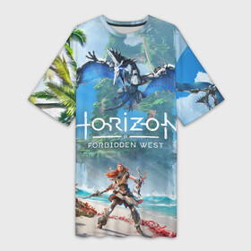 Платье-футболка 3D с принтом Horizon Forbidden West в Петрозаводске,  |  | aloy | guerrilla games | horizon forbidden west | hunt | zero dawn | горизонт | запретный запад | игры | нулевой рассвет | охота | элой