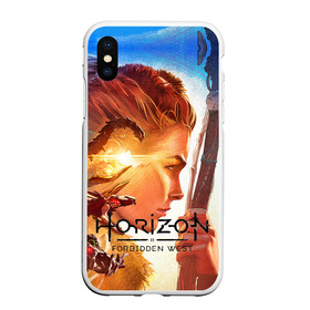 Чехол для iPhone XS Max матовый с принтом Horizon Forbidden West в Петрозаводске, Силикон | Область печати: задняя сторона чехла, без боковых панелей | aloy | guerrilla games | horizon forbidden west | hunt | zero dawn | горизонт | запретный запад | игры | нулевой рассвет | охота | элой