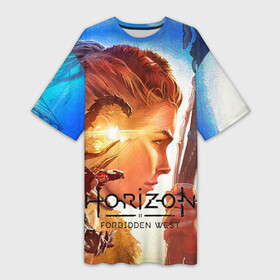Платье-футболка 3D с принтом Horizon Forbidden West в Петрозаводске,  |  | aloy | guerrilla games | horizon forbidden west | hunt | zero dawn | горизонт | запретный запад | игры | нулевой рассвет | охота | элой