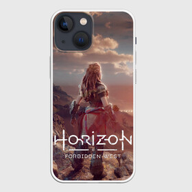 Чехол для iPhone 13 mini с принтом Horizon Forbidden West в Петрозаводске,  |  | Тематика изображения на принте: aloy | guerrilla games | horizon forbidden west | hunt | zero dawn | горизонт | запретный запад | игры | нулевой рассвет | охота | элой