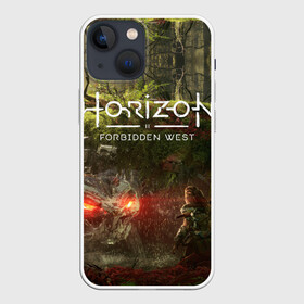 Чехол для iPhone 13 mini с принтом Horizon Forbidden West в Петрозаводске,  |  | aloy | guerrilla games | horizon forbidden west | hunt | zero dawn | горизонт | запретный запад | игры | нулевой рассвет | охота | элой