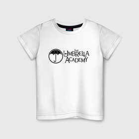 Детская футболка хлопок с принтом Академия Амбрелла в Петрозаводске, 100% хлопок | круглый вырез горловины, полуприлегающий силуэт, длина до линии бедер | the umbrella academy | umbrella | академия амбрелла | амбрелла | герб | зонтик