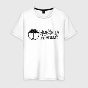 Мужская футболка хлопок с принтом Академия Амбрелла в Петрозаводске, 100% хлопок | прямой крой, круглый вырез горловины, длина до линии бедер, слегка спущенное плечо. | the umbrella academy | umbrella | академия амбрелла | амбрелла | герб | зонтик