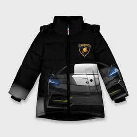 Зимняя куртка для девочек 3D с принтом Lamborghini URUS в Петрозаводске, ткань верха — 100% полиэстер; подклад — 100% полиэстер, утеплитель — 100% полиэстер. | длина ниже бедра, удлиненная спинка, воротник стойка и отстегивающийся капюшон. Есть боковые карманы с листочкой на кнопках, утяжки по низу изделия и внутренний карман на молнии. 

Предусмотрены светоотражающий принт на спинке, радужный светоотражающий элемент на пуллере молнии и на резинке для утяжки. | bolide | car | italy | lamborghini | motorsport | power.prestige | автомобиль | автоспорт | болид | италия | ламборгини | мощь | престиж