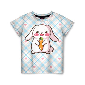 Детская футболка 3D с принтом Милый зайка в Петрозаводске, 100% гипоаллергенный полиэфир | прямой крой, круглый вырез горловины, длина до линии бедер, чуть спущенное плечо, ткань немного тянется | веган | вегетарианец | животное | зайцы | зайчик | зайчонок | заяц | кролик | кроль | крольчонок | овощи | пушистик