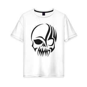 Женская футболка хлопок Oversize с принтом череп в Петрозаводске, 100% хлопок | свободный крой, круглый ворот, спущенный рукав, длина до линии бедер
 | белый | кости | мертвец | череп | черный