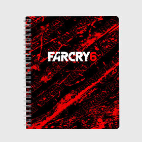 Тетрадь с принтом FAR CRY 6 в Петрозаводске, 100% бумага | 48 листов, плотность листов — 60 г/м2, плотность картонной обложки — 250 г/м2. Листы скреплены сбоку удобной пружинной спиралью. Уголки страниц и обложки скругленные. Цвет линий — светло-серый
 | Тематика изображения на принте: антон кастильо | брызги | во все тяжкие | джанкарло эспозито | диего | дэни рохас | краска | лого | логотип | надпись | стелс | тайны коко | фар край 6 | эcперанcе | энтони гонсалес | яра