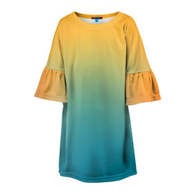 Детское платье 3D с принтом Мягкий летний градиент в Петрозаводске, 100% полиэстер | прямой силуэт, чуть расширенный к низу. Круглая горловина, на рукавах — воланы | Тематика изображения на принте: градиент | для всех | желтый | зеленый | летний | на каждый день | обычный | переход | повседневный | яркий