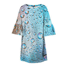 Детское платье 3D с принтом Капли голубой роса стекло вода в Петрозаводске, 100% полиэстер | прямой силуэт, чуть расширенный к низу. Круглая горловина, на рукавах — воланы | вода | градиент | для всех | дождь | капли | летний | на каждый день | обычный | окно | поверхность | повседневный | размытость | роса | стекло