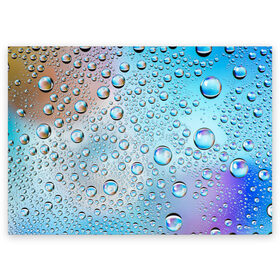 Поздравительная открытка с принтом Капли голубой роса стекло вода в Петрозаводске, 100% бумага | плотность бумаги 280 г/м2, матовая, на обратной стороне линовка и место для марки
 | вода | градиент | для всех | дождь | капли | летний | на каждый день | обычный | окно | поверхность | повседневный | размытость | роса | стекло