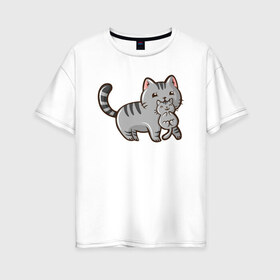 Женская футболка хлопок Oversize с принтом мама кошка с котенком в Петрозаводске, 100% хлопок | свободный крой, круглый ворот, спущенный рукав, длина до линии бедер
 | cat | кот | котенок | котик | кошачьи | кошка | кошки | милая | милый