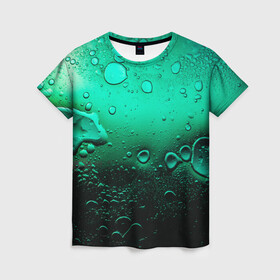 Женская футболка 3D с принтом Зеленые капли клетки в Петрозаводске, 100% полиэфир ( синтетическое хлопкоподобное полотно) | прямой крой, круглый вырез горловины, длина до линии бедер | биология | вода | градиент | для всех | дождь | капли | клетки | летний | на каждый день | обычный | окно | поверхность | повседневный | размытость | роса | стекло