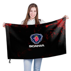 Флаг 3D с принтом Scania в Петрозаводске, 100% полиэстер | плотность ткани — 95 г/м2, размер — 67 х 109 см. Принт наносится с одной стороны | scania | автобус | грузовик | дальнобой | дальнобойщик | лев | скания | фура | шведское авто