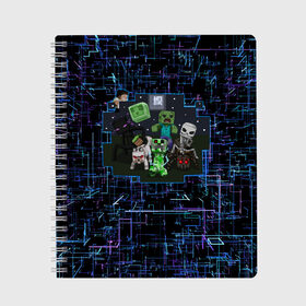 Тетрадь с принтом Minecraft Майнкрафт в Петрозаводске, 100% бумага | 48 листов, плотность листов — 60 г/м2, плотность картонной обложки — 250 г/м2. Листы скреплены сбоку удобной пружинной спиралью. Уголки страниц и обложки скругленные. Цвет линий — светло-серый
 | craft | creeper | game | mine | minecraft | pixel | roblox | блоки | грифер | игры | квадраты | компьютерная игра | крипер | маинкрафт | майн | майнкравт | майнкрафт | маркус перссон | пиксель | роблокс | шахта