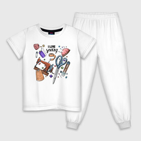Детская пижама хлопок с принтом I love sewing в Петрозаводске, 100% хлопок |  брюки и футболка прямого кроя, без карманов, на брюках мягкая резинка на поясе и по низу штанин
 | Тематика изображения на принте: handmade | иголка | рука | хэндмэйд | швея | шить