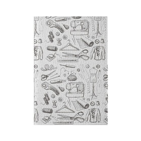 Обложка для паспорта матовая кожа с принтом для швеи в Петрозаводске, натуральная матовая кожа | размер 19,3 х 13,7 см; прозрачные пластиковые крепления | Тематика изображения на принте: handmade | иголка | инструменты для шитья | хэндмэйд | швея | шить