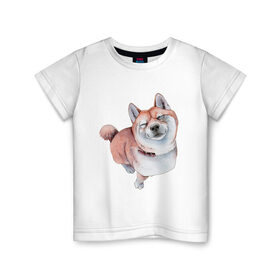 Детская футболка хлопок с принтом Акита в Петрозаводске, 100% хлопок | круглый вырез горловины, полуприлегающий силуэт, длина до линии бедер | Тематика изображения на принте: акита | животные | песокафе | рисунок | собаки