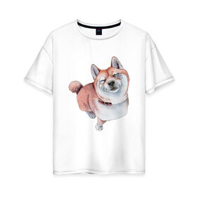 Женская футболка хлопок Oversize с принтом Акита в Петрозаводске, 100% хлопок | свободный крой, круглый ворот, спущенный рукав, длина до линии бедер
 | акита | животные | песокафе | рисунок | собаки