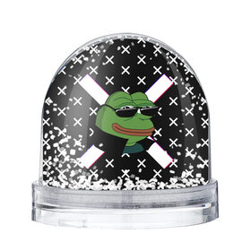 Снежный шар с принтом Pepe в очках EZ в Петрозаводске, Пластик | Изображение внутри шара печатается на глянцевой фотобумаге с двух сторон | ez | glitch | pepe | pepe frog | pepe в очках | silvername | twitch emout | жабка в очках | крестики