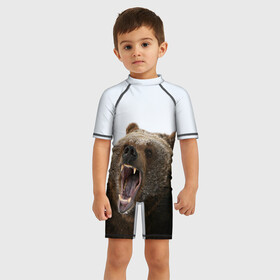 Детский купальный костюм 3D с принтом Bear в Петрозаводске, Полиэстер 85%, Спандекс 15% | застежка на молнии на спине | bear | медведь | мишка